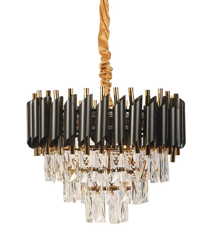 1015-400Mm Eliante Black And Gold Crystal Chandeliers  - Inbuilt Led Color Cw   Ww   Nw