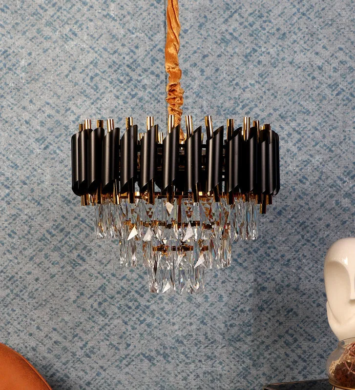 1015-400Mm Eliante Black And Gold Crystal Chandeliers  - Inbuilt Led Color Cw   Ww   Nw