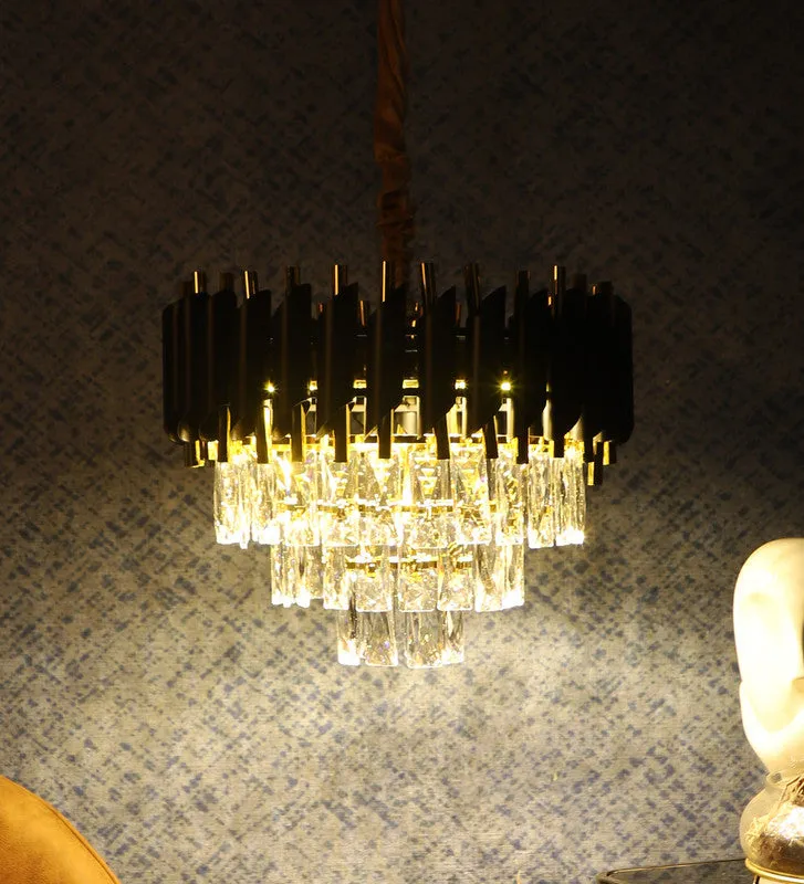 1015-400Mm Eliante Black And Gold Crystal Chandeliers  - Inbuilt Led Color Cw   Ww   Nw