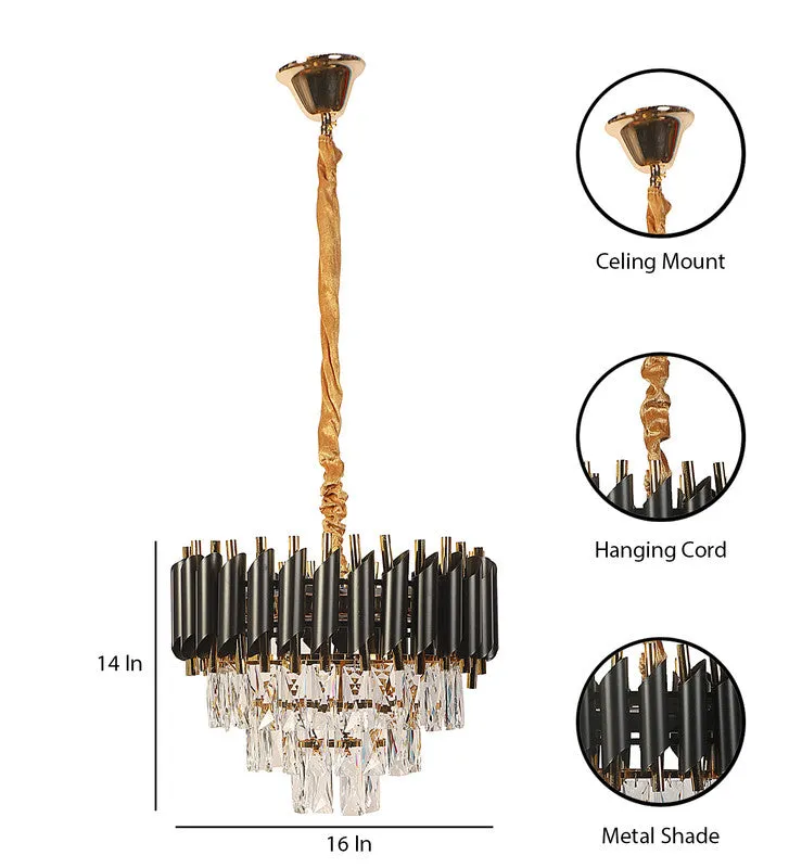 1015-400Mm Eliante Black And Gold Crystal Chandeliers  - Inbuilt Led Color Cw   Ww   Nw