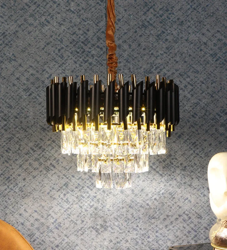 1015-400Mm Eliante Black And Gold Crystal Chandeliers  - Inbuilt Led Color Cw   Ww   Nw