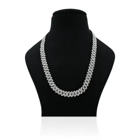 10mm Premium Silver CZ Studded Cuban Link Chain