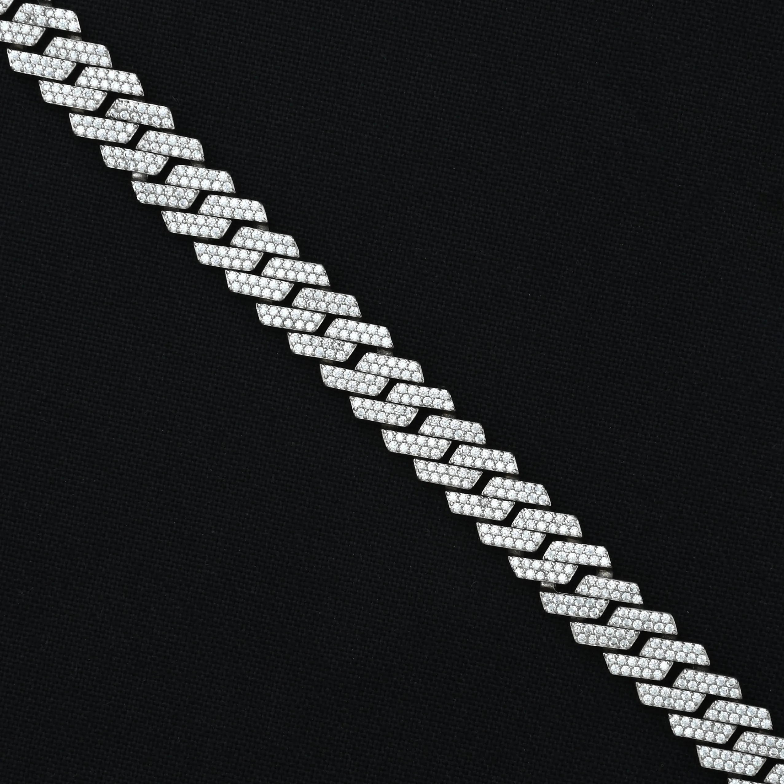 10mm Premium Silver CZ Studded Cuban Link Chain