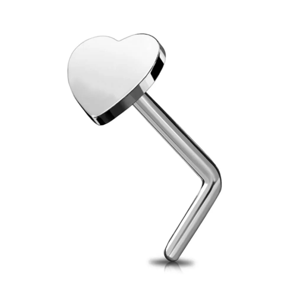 20G Titanium L-shaped Heart Nose Stud Ring