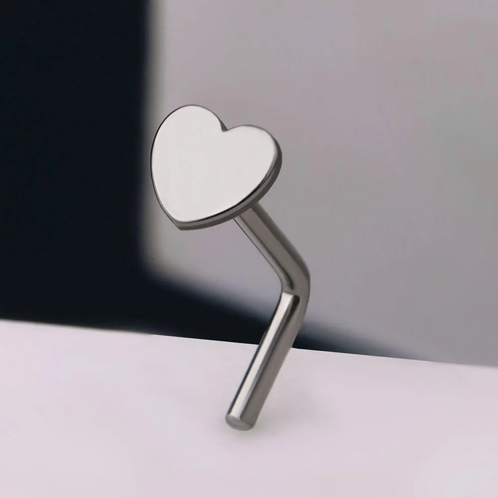 20G Titanium L-shaped Heart Nose Stud Ring