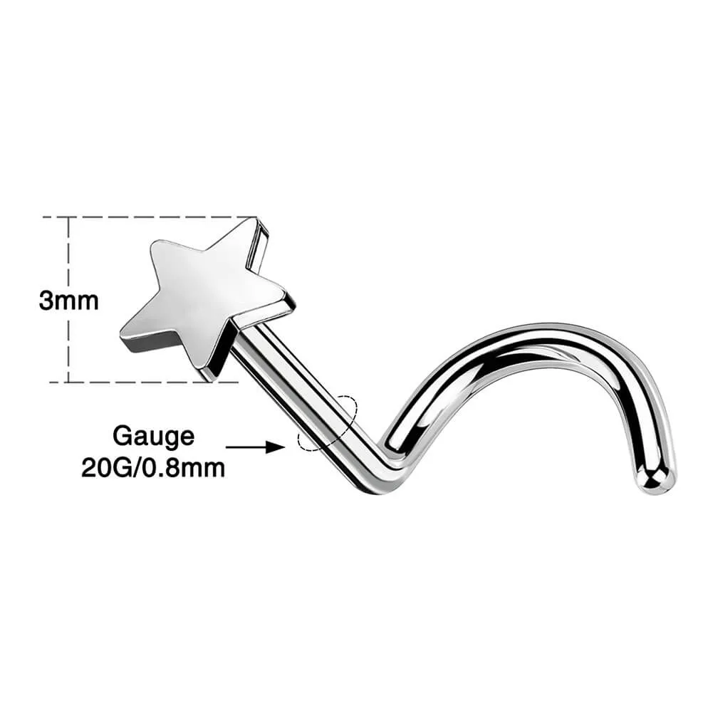 20G Titanium S-shaped Star Nostril Screw Ring