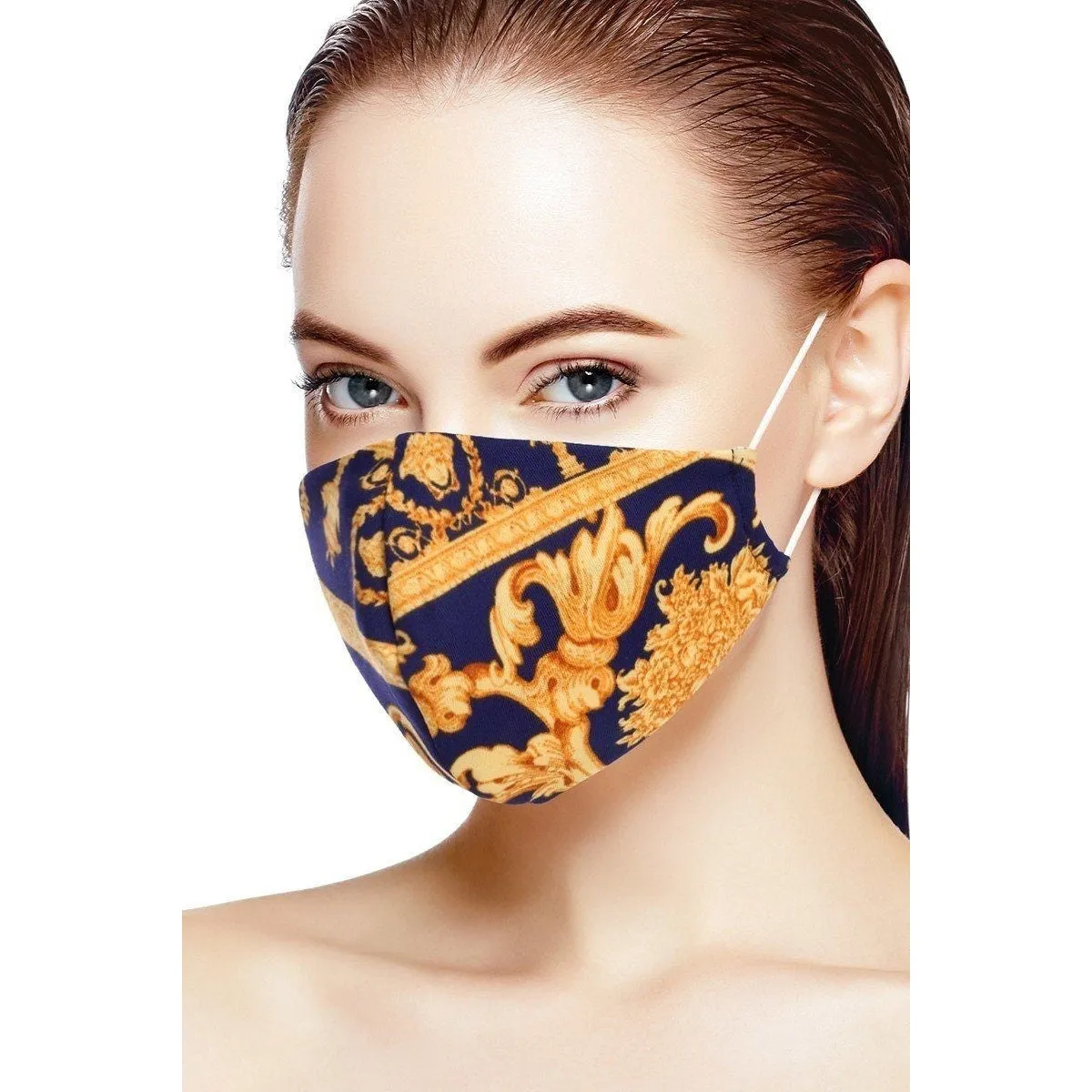 3D Blue Yellow Reusable Water Resistant Baroque Printed Face Mask