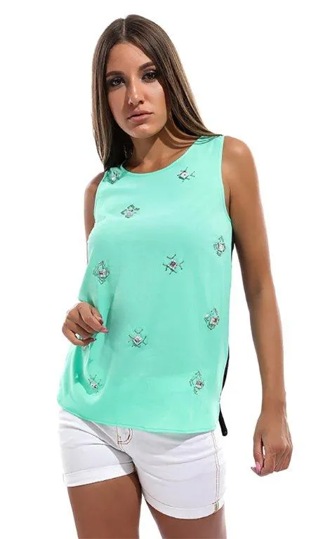 49250 Decorated Double Tone Top - Aqua Green