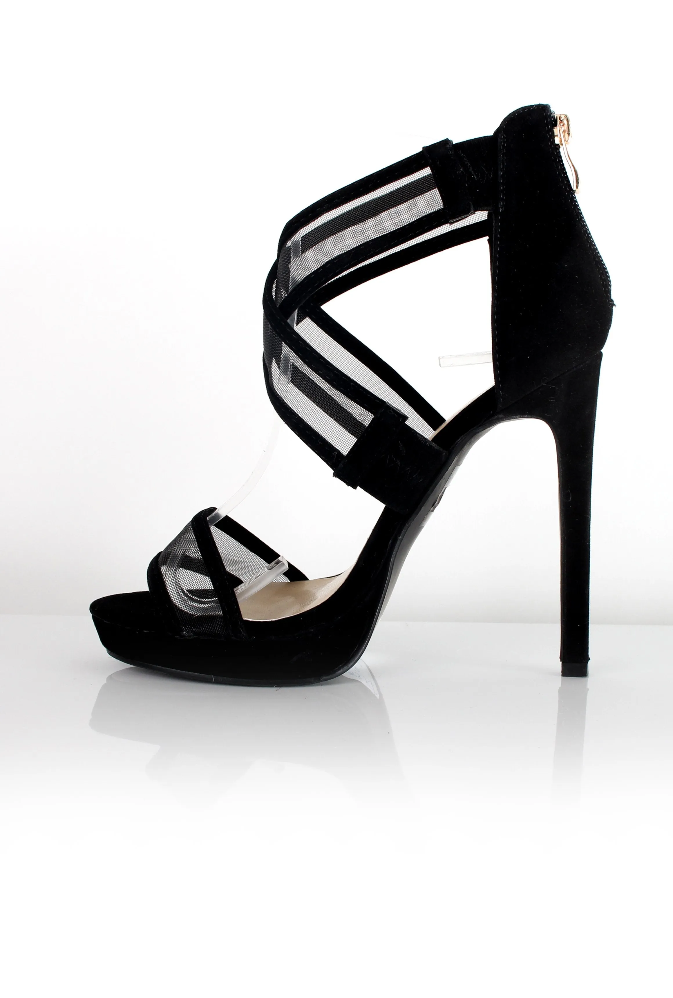 Allen Black Mesh Strappy Heels