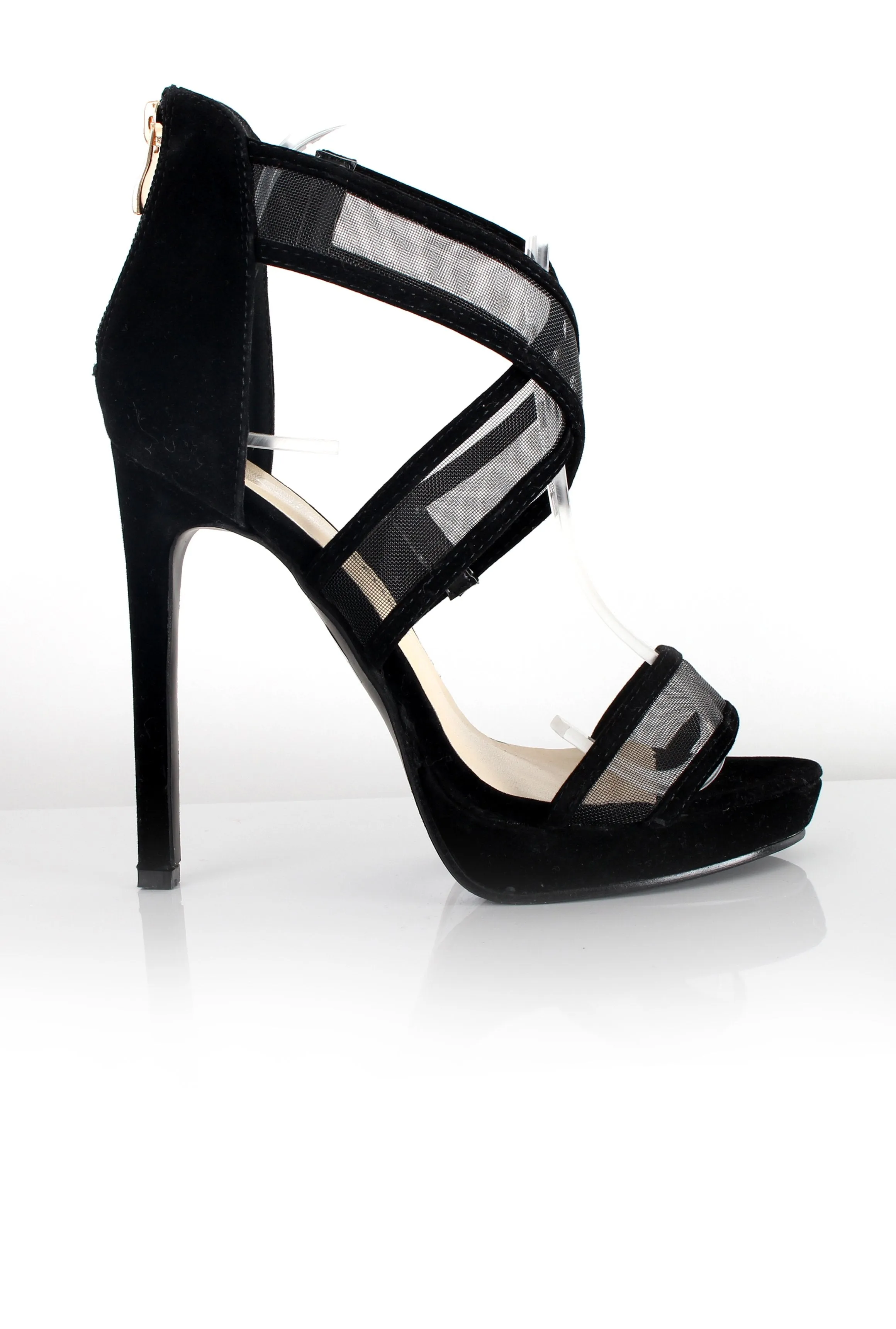 Allen Black Mesh Strappy Heels