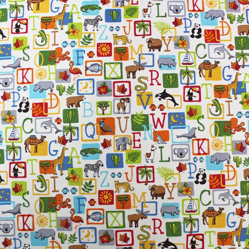 Alphabet with Animals Printed Cotton - Cream