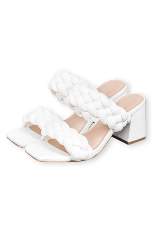 Andi White Braided Double Strap Block Heels FINAL SALE