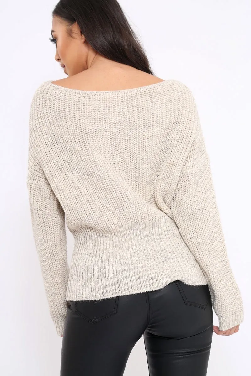 Beige Corset Waist Knitted Jumper - Elizabeth