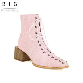 Bigsizeheels Calfskin lace-up Martin boots - Pink