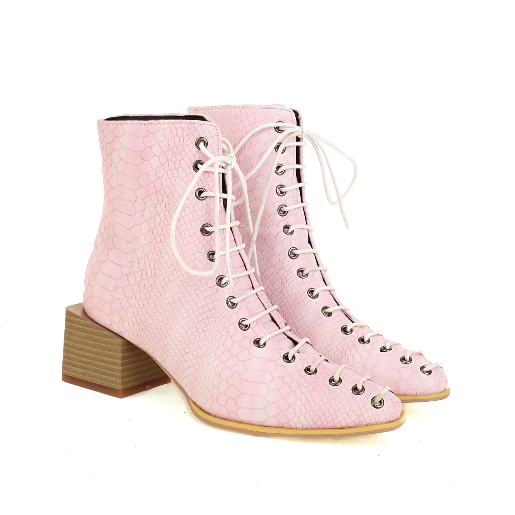 Bigsizeheels Calfskin lace-up Martin boots - Pink