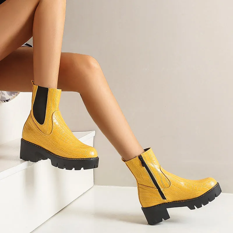 Bigsizeheels Street side zipper big head Martin boots - Yellow