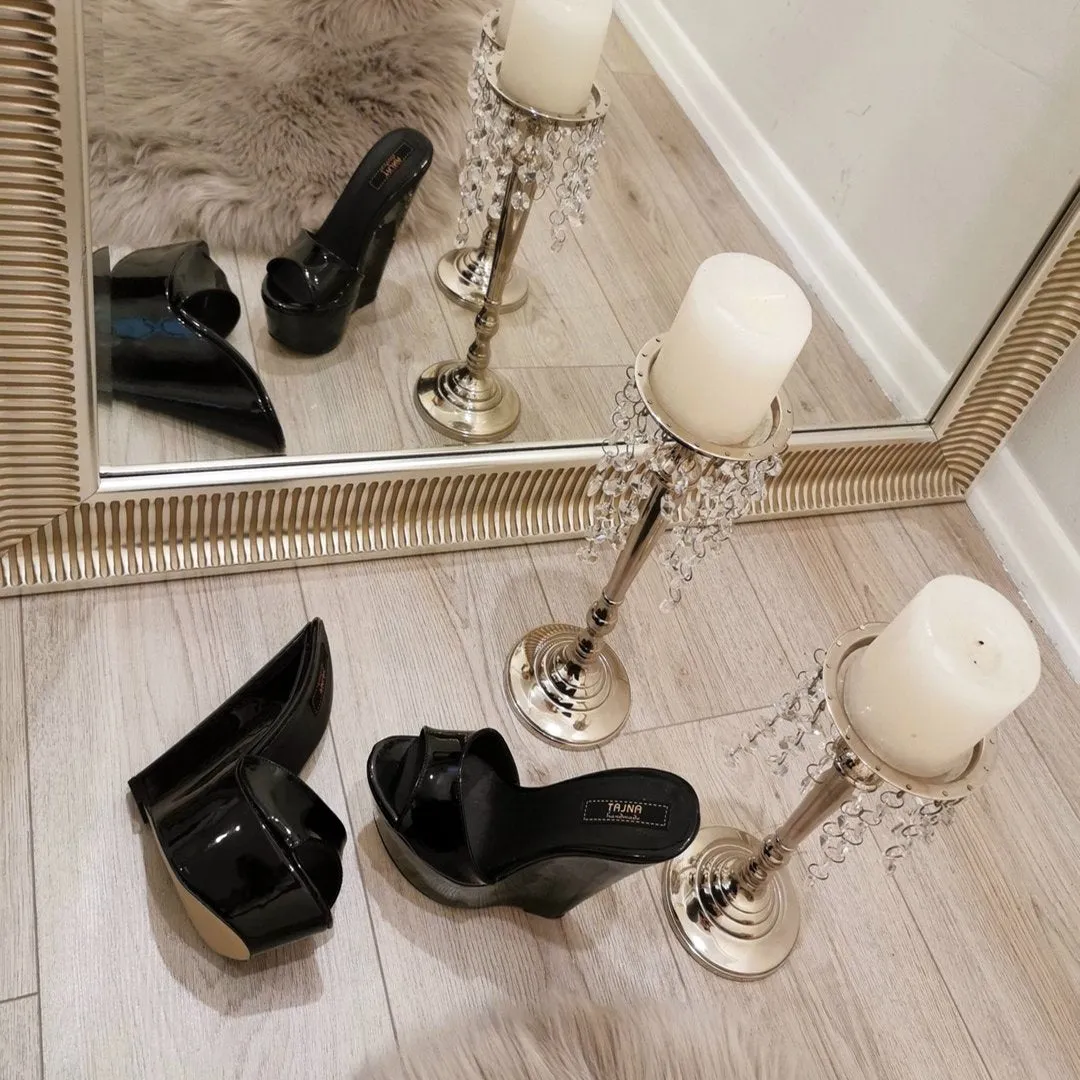 Black Patent Platform Mules