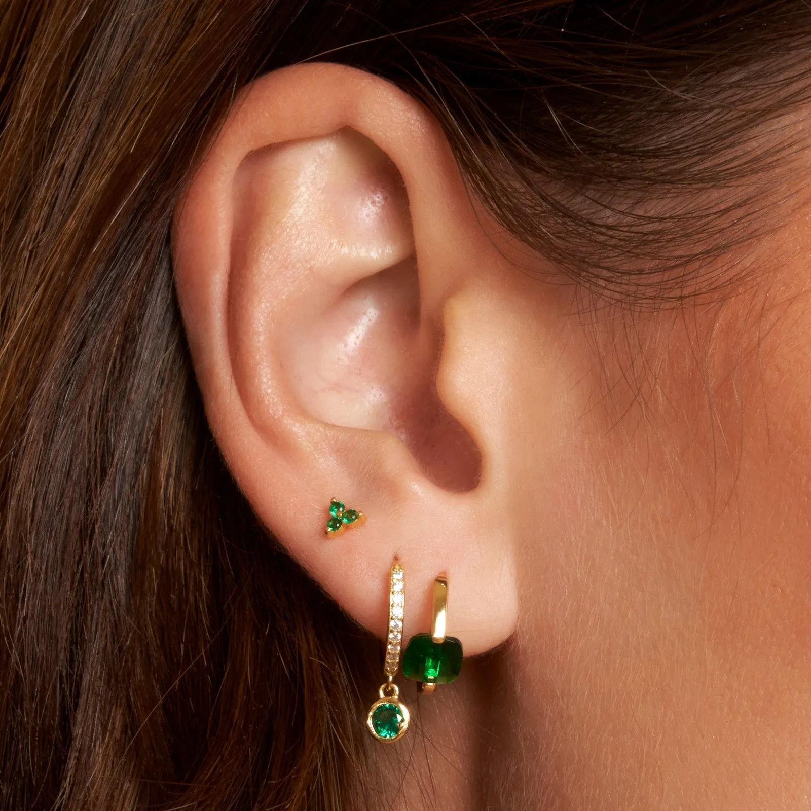 Cassia Single Stack Stud Earring - Emerald