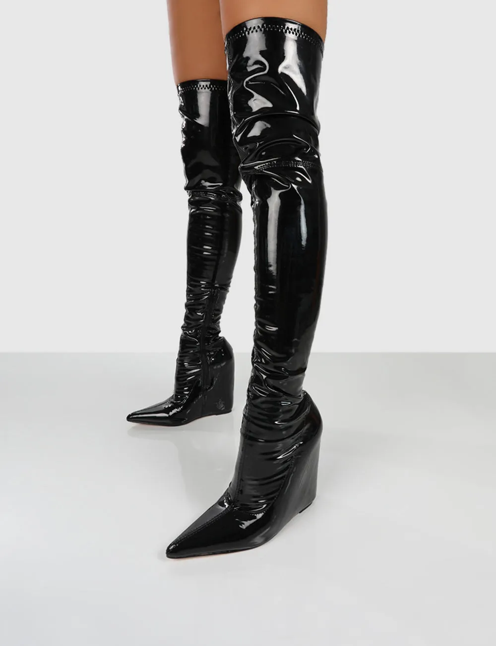 Clarissa Black Over The Knee Wedge Boots