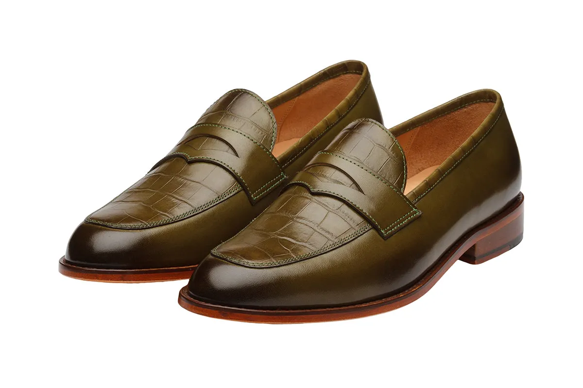 CROC PENNY LOAFER WITH TEXTURED SADDLE-CO