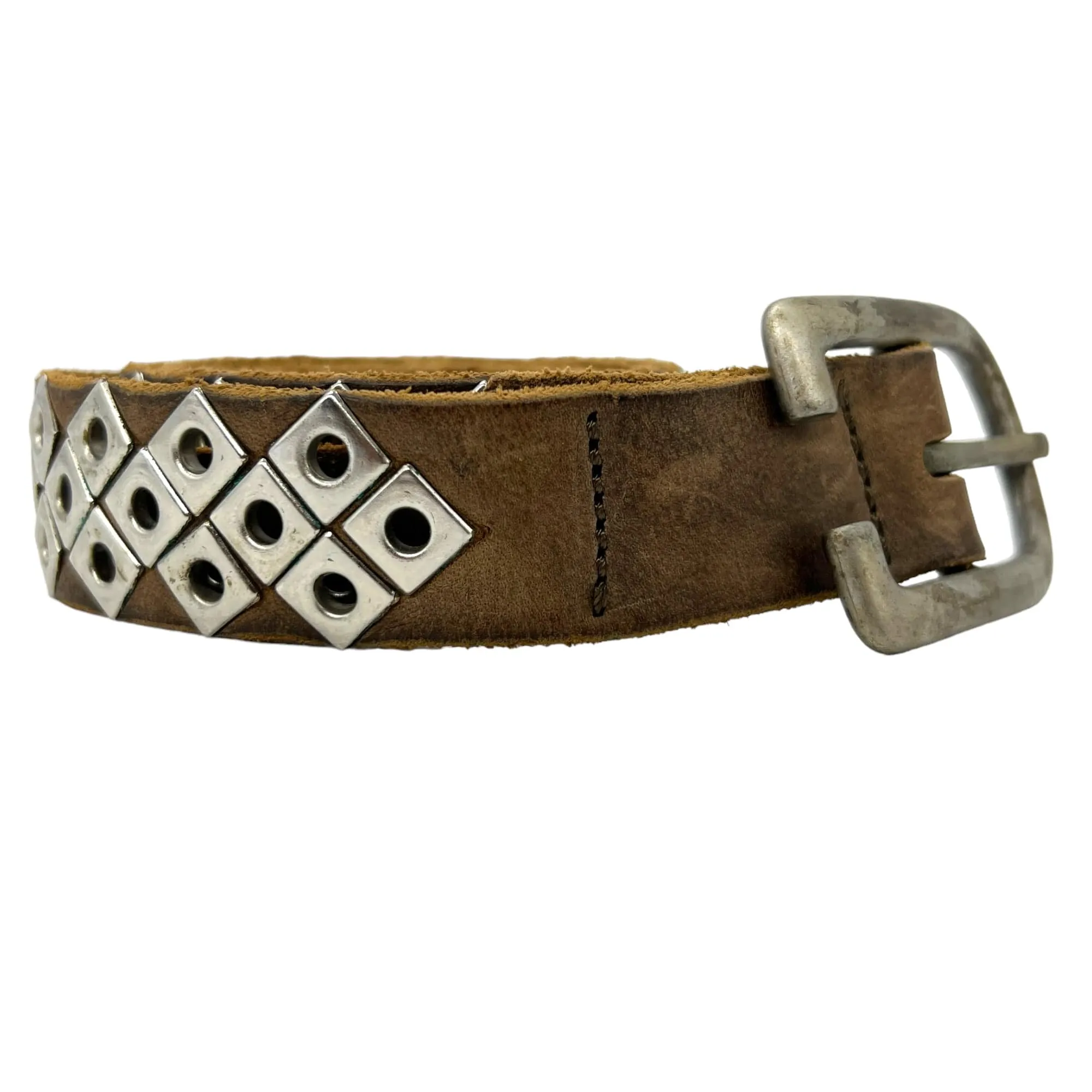 DIESEL Limited Edition Distressed Studded Leather Belt - Light Brown