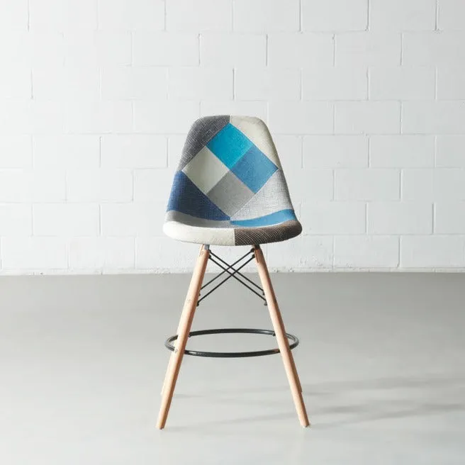 ESSEN -Blue Monochrome Fabric Patchwork Stool