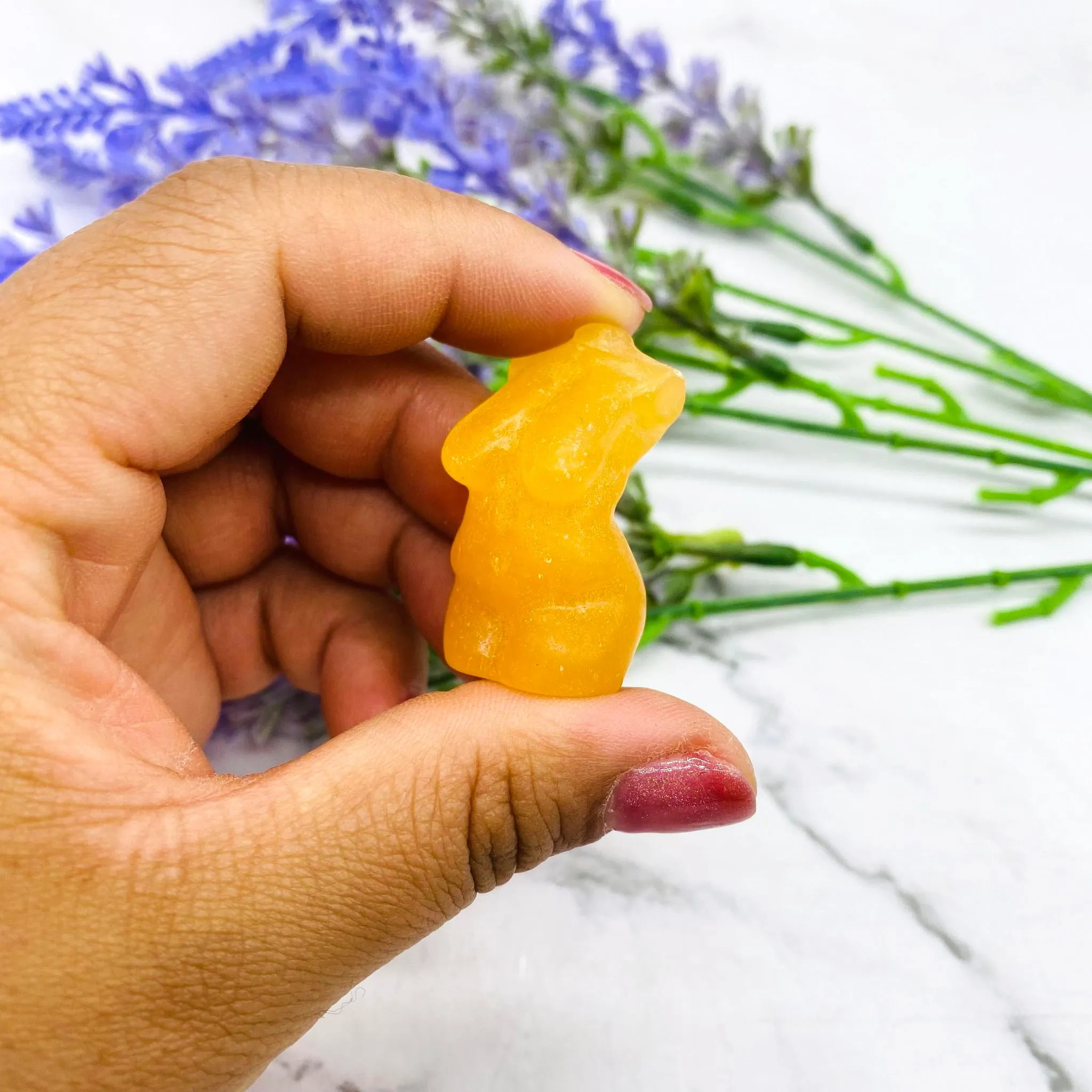 Hand Carved Crystal Female Body, Orange Calcite Crystal Goddess Model, 1.2 inches Divine Feminine Carving, Mothers Day Gift, Crystal Decor