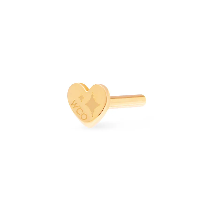 Heart 14K Solid Gold Flat Back Earring Post