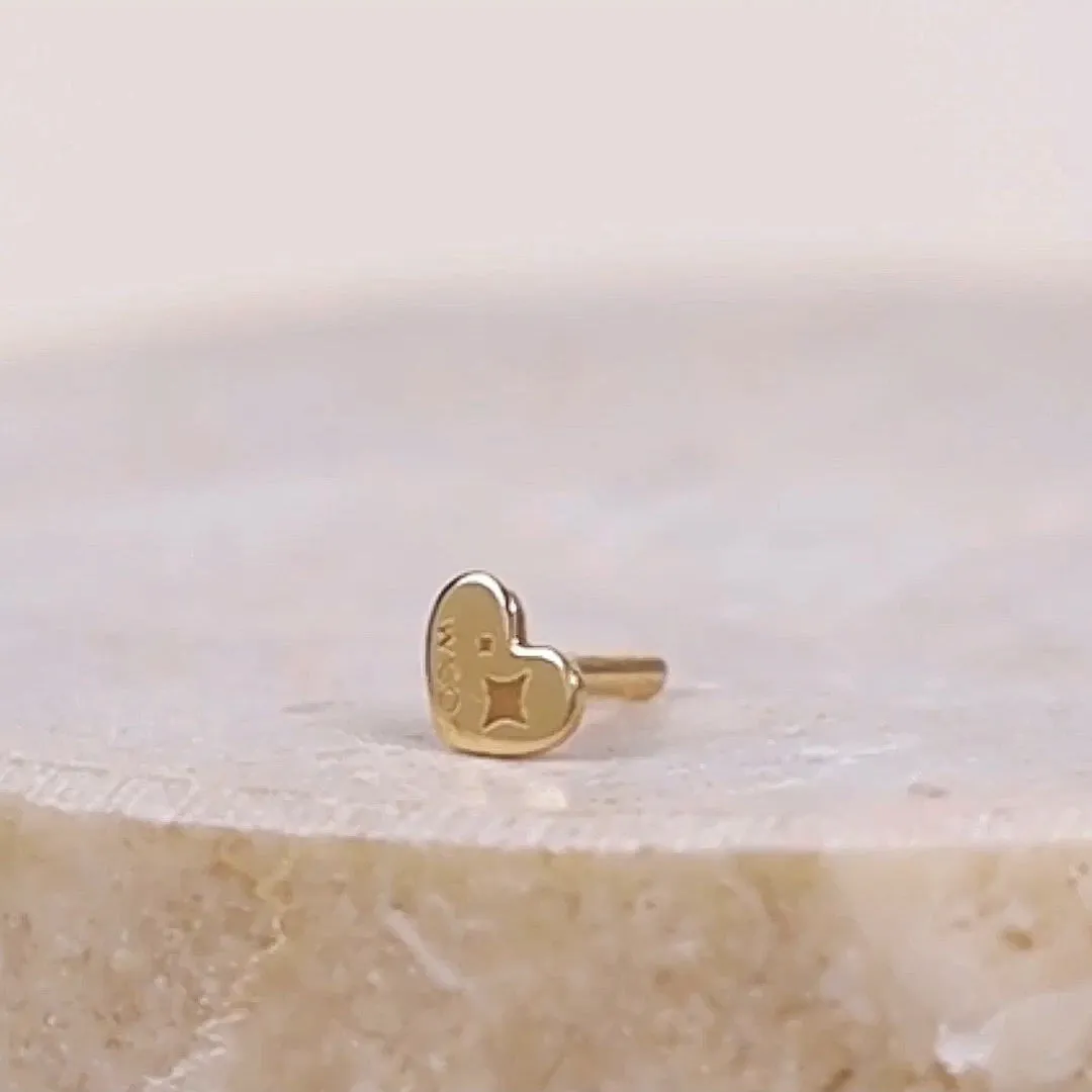 Heart 14K Solid Gold Flat Back Earring Post