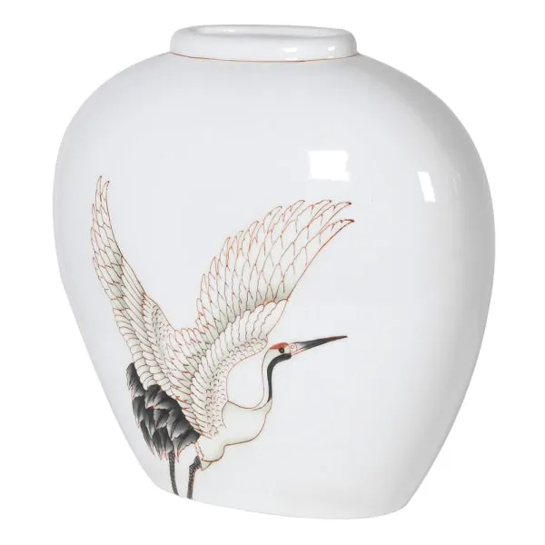 Low Crane Decorated Vase