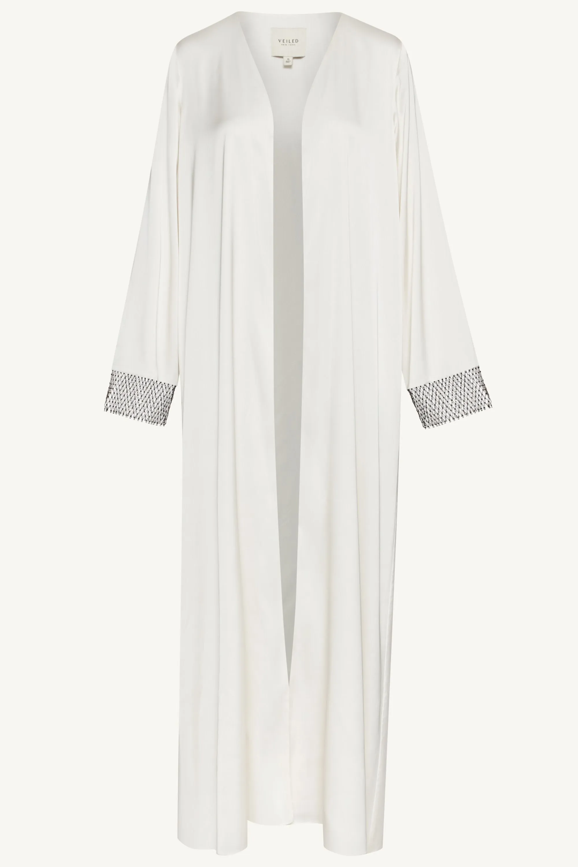 Lyana Crystal Mesh Satin Abaya - White