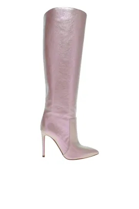 Pink Metallic Leather Stiletto Boots