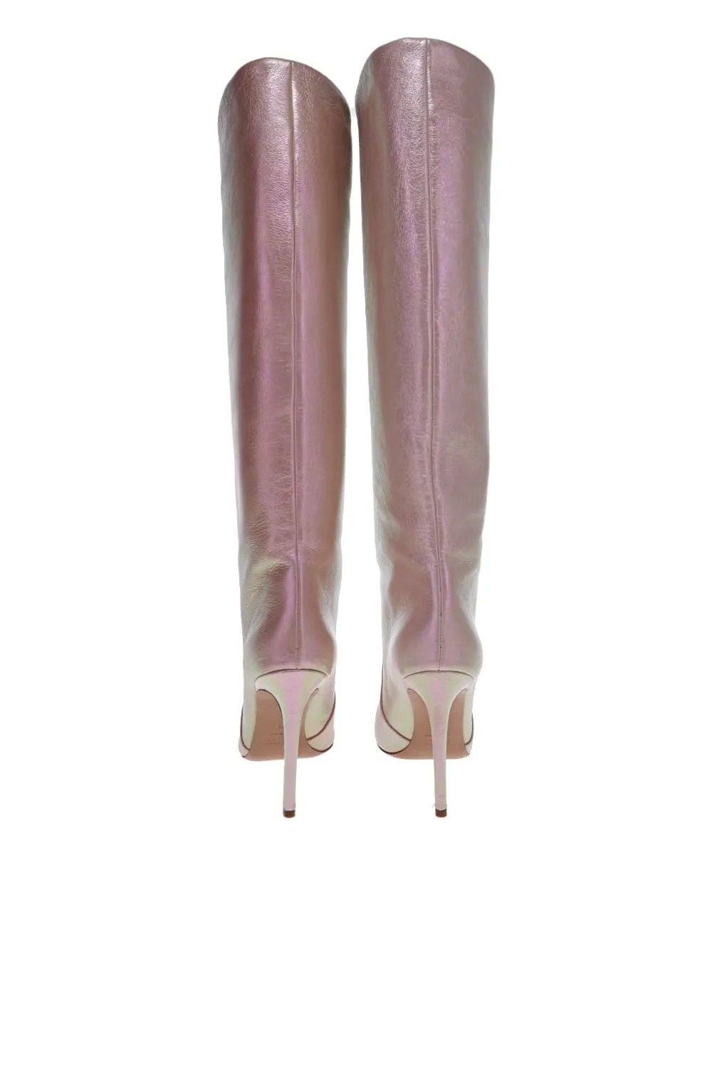 Pink Metallic Leather Stiletto Boots