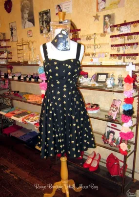 Retro bumblebee print tie-back Hostess dress